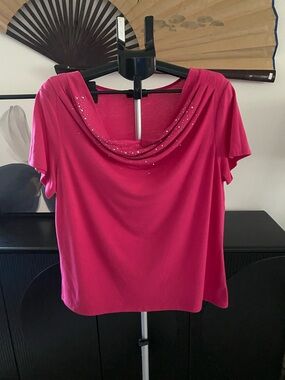 Vintage Hot Pink and Silver Tone Embellished  draped neck Top